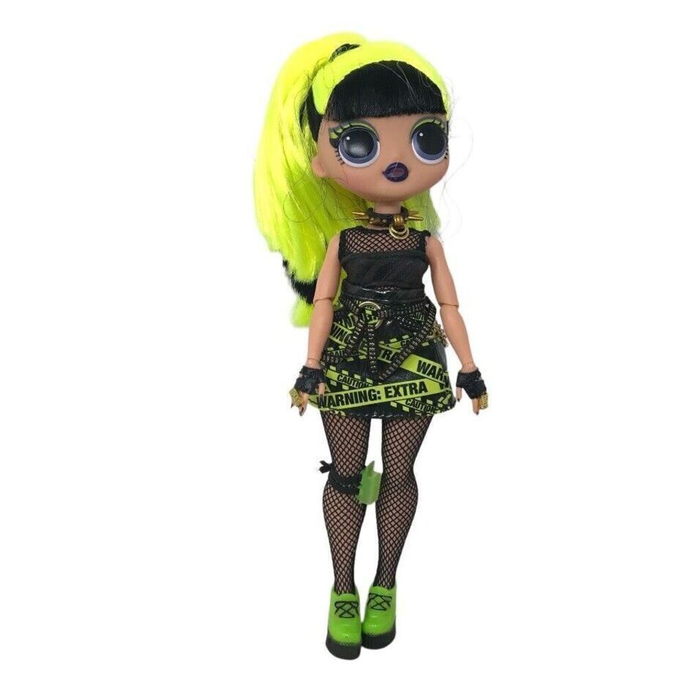 LOL OMG Surprise Remix Rock Band Warning Extra Doll 9.5" Neon Green Black